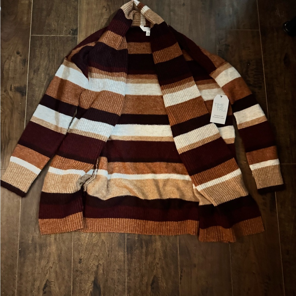 Time and Tru Cardigan Brown and Cream Striped Knit